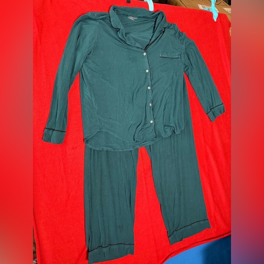 Victoria's Secret Deepest Ivy Green Modal Long "Pyjama" Pajama Set Sz L